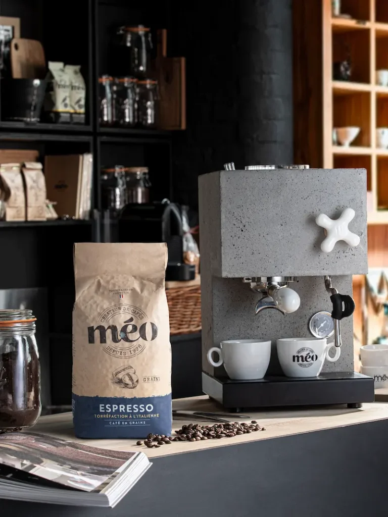 espresso machine and pack of espresso beans 