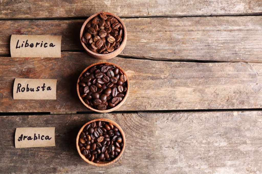 collection of bowl with different varieties of coffee